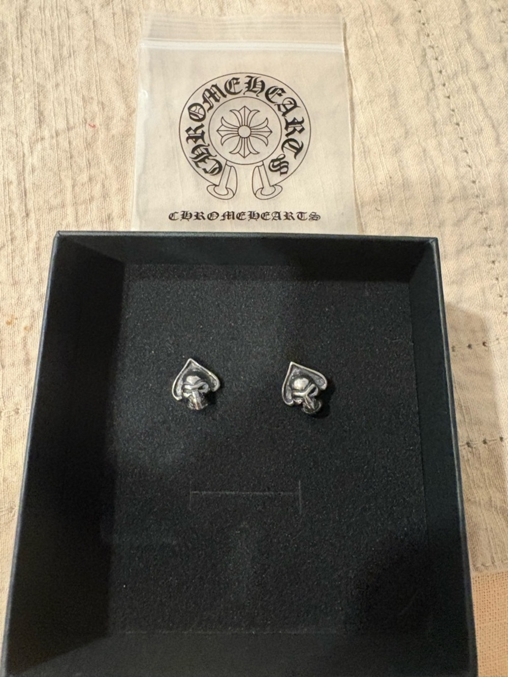 Chrome Hearts Silver Spade Skull Earrings NEW in box